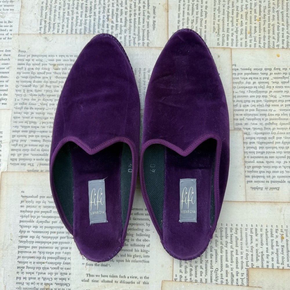 Venezia Deep Purple Velvet Slip-On Loafers, bohemian quiet luxury shoes Size 40